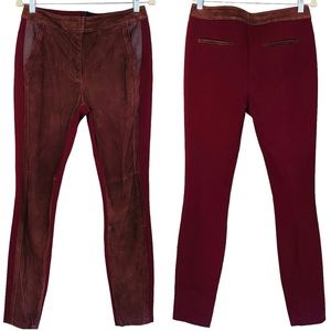 WHBM Merlot Burgundy Suede Front Ponte Knit Stretch‎ Back Skinny Legging Pants 6